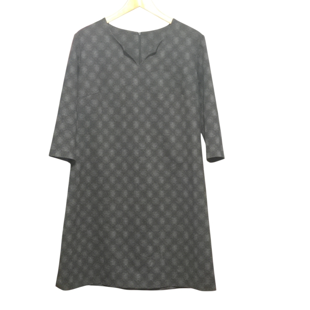 Elegant Black And Gray Geometeic Patterned Midi Dress Women Size Large